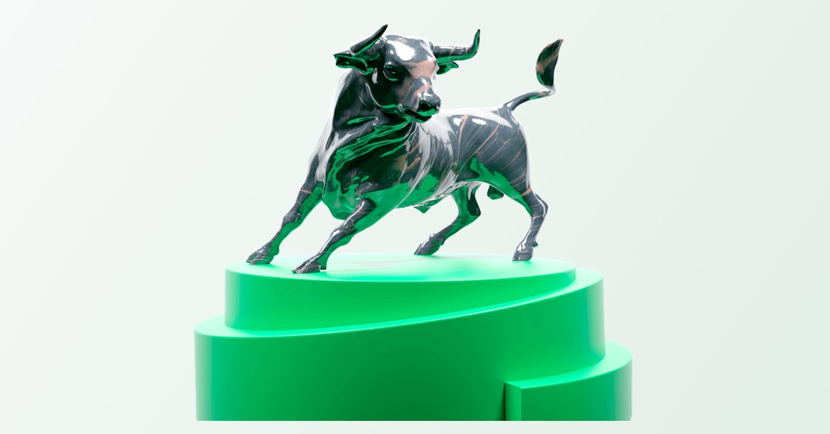Freedom24 MetaTrader 5: τρισδιάστατος ταύρος της Freedom24 πάνω σε πράσινη βάση
