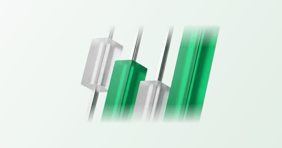 Freedom24 options simulator: τρισδιάστατα κεριά γραφήματος της Freedom24 σε πράσινο και λευκό