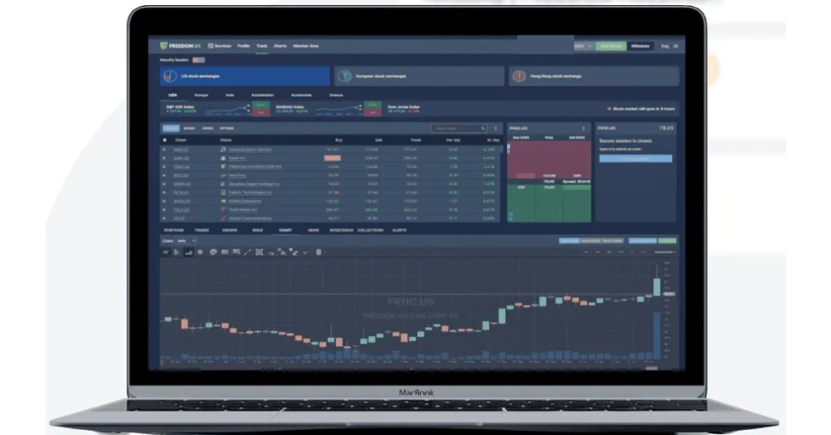 Freedom24 web terminal: η πλατφόρμα συναλλαγών της Freedom24 σε οθόνη laptop